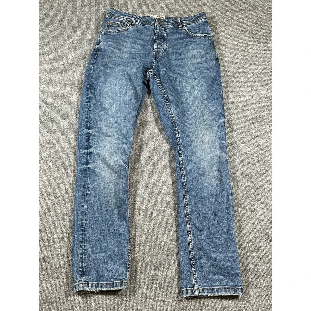 The Stronghold Los Angeles Men's Relaxed Tapered Denim Blue Jeans 30x29 Measured